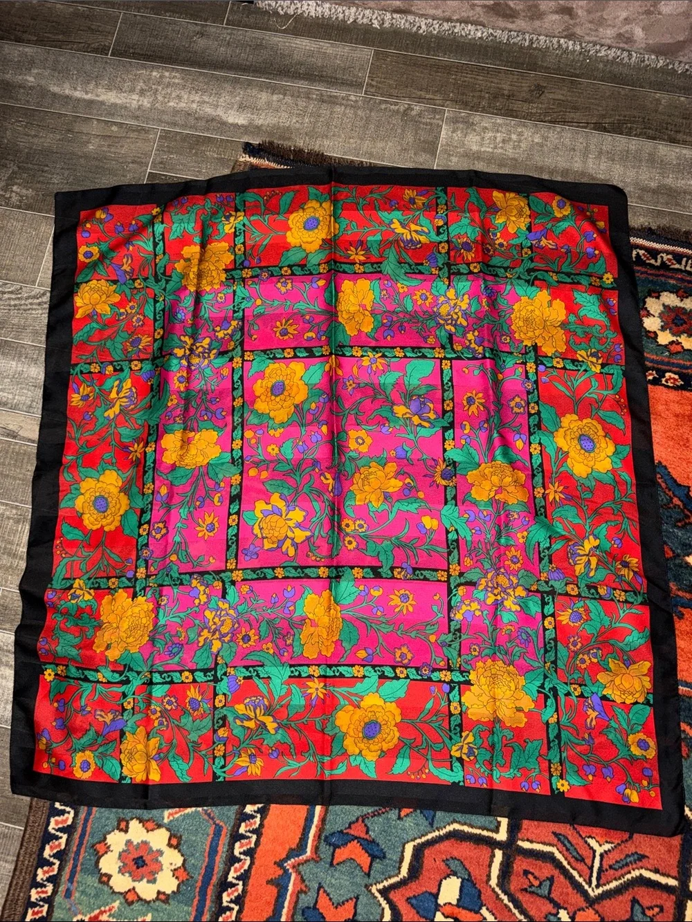 Vintage Italian Berkshire Silk Scarf Vibrant Floral Jewel Tones Large Square